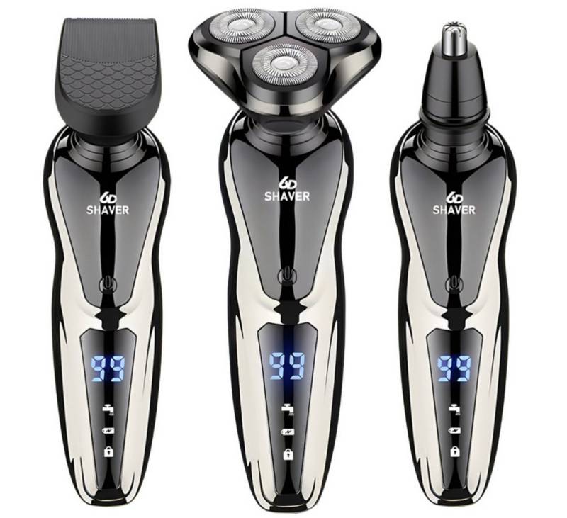 CkeyiN Haar- und Bartschneider Elektrorasierer 3 in 1 Bartschneider, Haarschneider, Nasenhaartrimmer, IPX7 wasserdicht, magnetischer 3D-Floating-Elektrorasierer, OHNE ÖL von CkeyiN