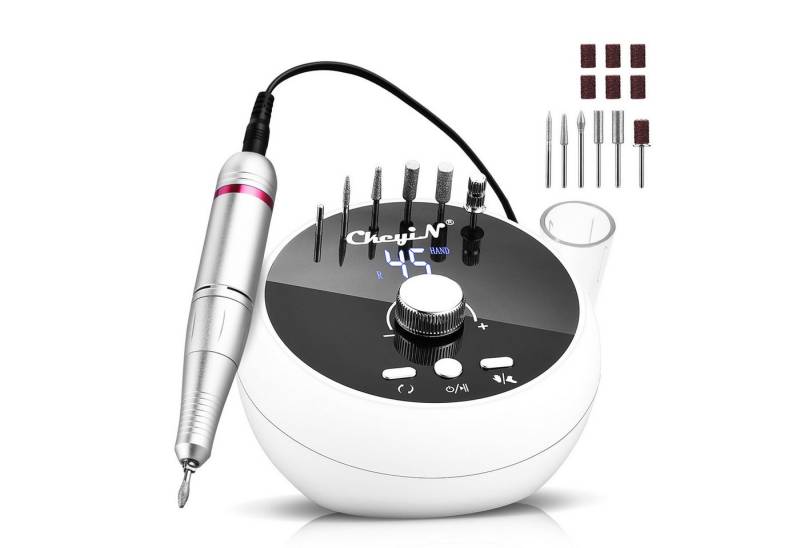 CkeyiN Maniküre-Pediküre-Set Elektrischer Nagelfräser Nagelfeile Set 45000U/min, mit Stufenloser Geschwindigkeitsregler, Fußpedal, 12 Zubehören von CkeyiN