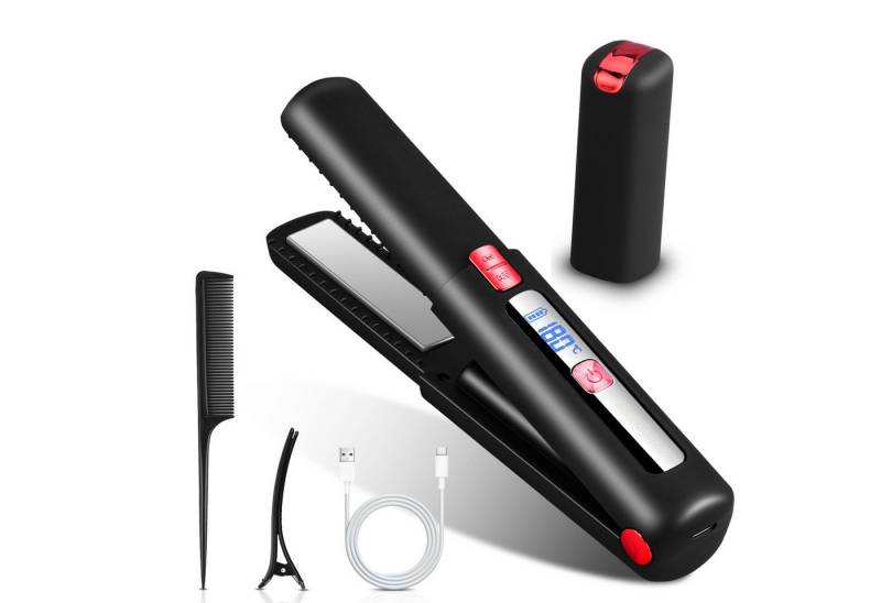 CkeyiN Mini-Reiseglätteisen kabelloser Haarglätter 2-in-1-Haarglätter Locken & Glätten 160℃-220℃ Keramik-Beschichtung, Nass- und Trockenanwendung, 7 Temperaturstufen, mit Hitzeschild Sicherheitsschalter LCD-Anzeige von CkeyiN