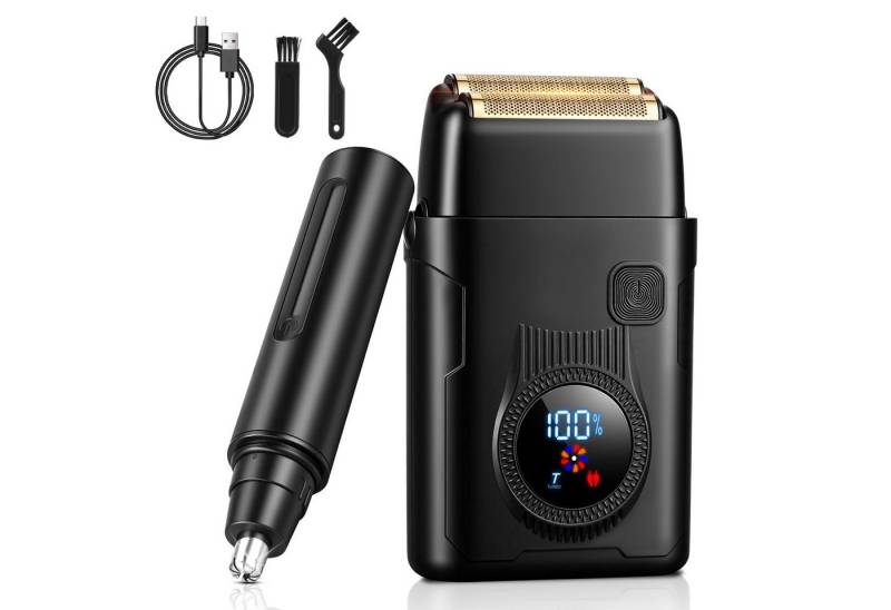 CkeyiN Elektrorasierer Herren 2-IN-1 mit Elektrischer Nasen- und Ohrenhaartrimmer, Aufsätze: 2, SmartClick-Präzisionstrimmer, mit LED-Display 5H Laufzeit Nass- und Trockenrasierer von CkeyiN