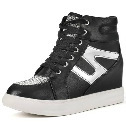 Ckrola Modische Plateauschuhe für Damen, versteckter Keilabsatz, hohe Sneaker für Damen, Plateaustiefel, Arbeitsschuhe, Schwarz-1, 36 EU Ckrola Modische Plateauschuhe für Damen, versteckter Keilabsatz, hohe Sneaker für Damen, Plateaustiefel, Arbeitsschuhe, Schwarz-1, 36 EU von Ckrola