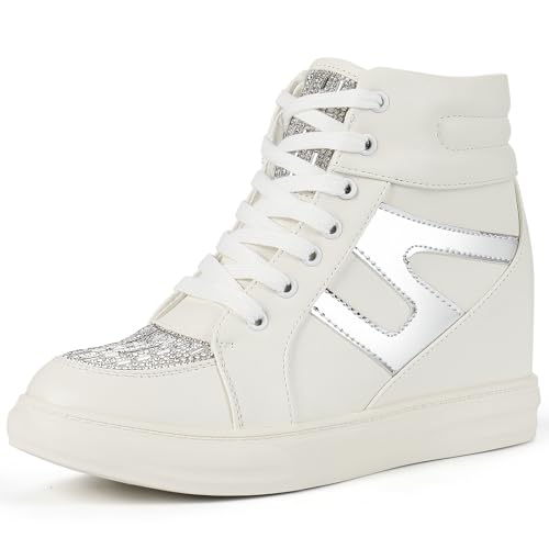 Ckrola Modische Plateauschuhe für Damen, versteckter Keilabsatz, hohe Sneaker für Damen, Plateaustiefel, Arbeitsschuhe, Weiß-1, 39 EU Ckrola Modische Plateauschuhe für Damen, versteckter Keilabsatz, hohe Sneaker für Damen, Plateaustiefel, Arbeitsschuhe, Weiß-1, 39 EU von Ckrola