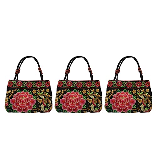 ClAZTyict 3X Chinesischen Stil Frauen Handtasche Stickerei Ethnische Sommermode Handgemachte Blumen Damen Tote Umhängetaschen -Body (Rote Pfingstrose) von ClAZTyict
