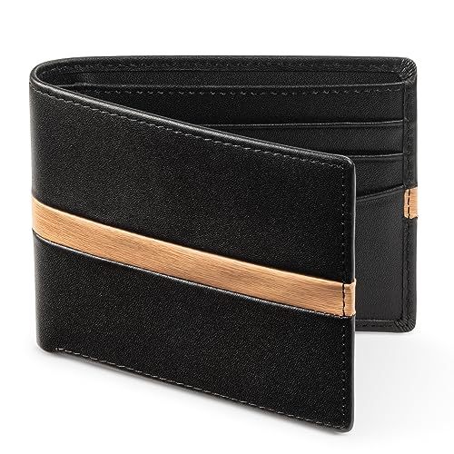 Geldbörse für Herren - Echtes Leder Slim Bifold RFID Geldbörse - Geschenk für Männer verpackt in stylischer Geschenkbox, Elegance Noir, Small, Schlanke Geldbörse aus Leder von Claasico