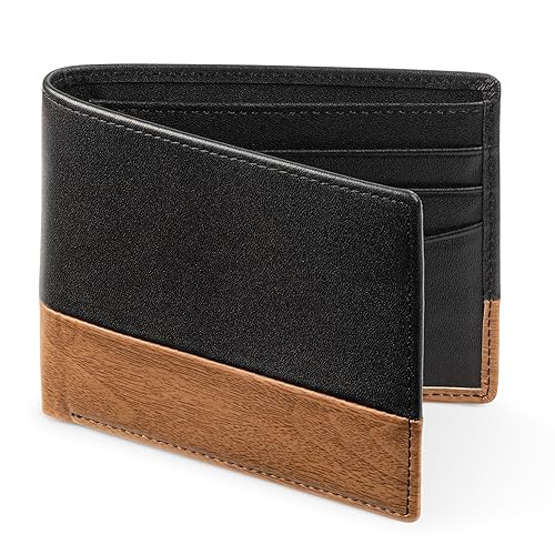 Geldbörse für Herren - Echtes Leder Slim Bifold RFID Geldbörse - Geschenk für Männer verpackt in stilvoller Geschenkbox, Schlankes Holz, small, Bifold von Claasico