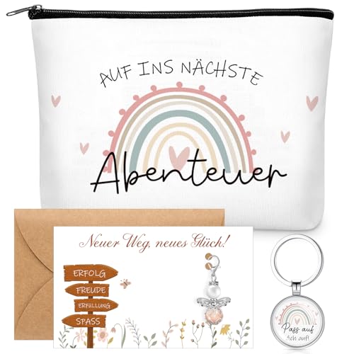 Clabby Geschenkset für Kollegen Inspirierende Kosmetiktasche Schutzengel Schlüsselanhänger Pass auf dich auf Glücksbringer Grußkarte Umschlag Abschiedsgeschenk Jobwechsel Arbeit Rente (Regenbogen) von Clabby