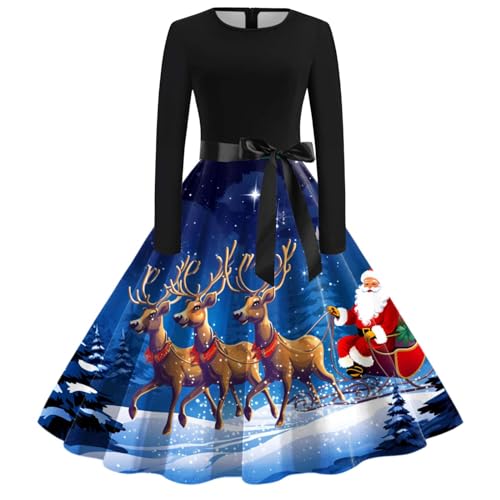 Weihnachtskleid Damen Elegant Langarm Cocktailparty Vintage Maxikleider A Linie Vintage Partykleid Weihnachtlich Bedruckt Cocktailkleid Festliche Kleider Für Frauen von Clacce