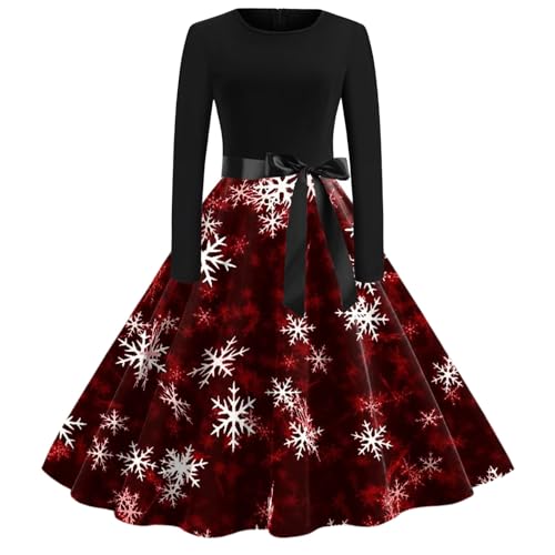 Clacce Weihnachtskleid Damen Elegant Langarm Cocktailparty Vintage Weihnachtskleider für Damen Etuikleid Damen Kleider Frauen Blusenkleid Christmas Dresses Mädchen Rot Festlich Kleid (1115#06-Red, S) von Clacce