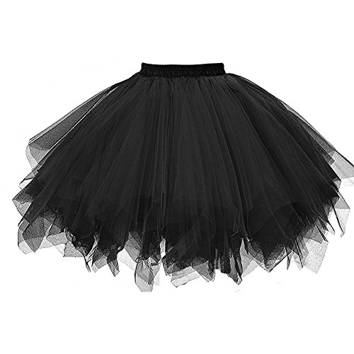 Karneval Tüllrock Damen Kurz Rock Hohe Taille Tutu Rock Tüllrock Petticoat 50er Puffy Tütü Minirock Reifrock Unterrock Tüll Underskirt (0920#02-Black, One Size) von Clacce