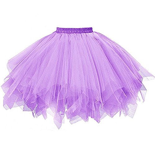 Karneval Tüllrock Damen Kurz Rock Hohe Taille Tutu Rock Tüllrock Petticoat 50er Puffy Tütü Minirock Reifrock Unterrock Tüll Underskirt (0920#02-Purple, One Size) von Clacce