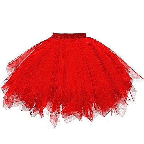 Karneval Tüllrock Damen Kurz Rock Hohe Taille Tutu Rock Tüllrock Petticoat 50er Puffy Tütü Minirock Reifrock Unterrock Tüll Underskirt (0920#02-Red, One Size) von Clacce