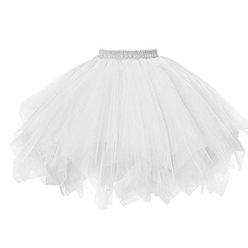 Karneval Tüllrock Damen Kurz Rock Hohe Taille Tutu Rock Tüllrock Petticoat 50er Puffy Tütü Minirock Reifrock Unterrock Tüll Underskirt (0920#02-White, One Size) von Clacce