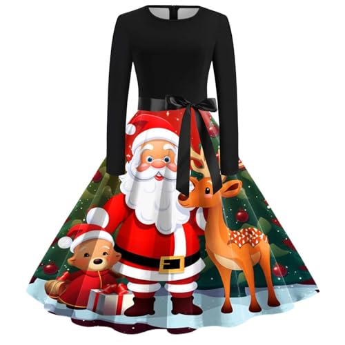 Weihnachtskleid Damen Elegant Langarm Cocktailparty Vintage Maxikleider A Linie Vintage Partykleid Weihnachtlich Bedruckt Cocktailkleid Festliche Kleider Für Frauen von Clacce