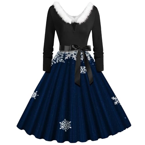 Weihnachtskleid Damen Elegant Langarm Cocktailparty Vintage Maxikleider A Linie Vintage Partykleid Weihnachtlich Bedruckt Cocktailkleid Festliche Kleider Für Frauen von Clacce