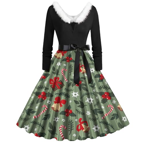 Weihnachtskleid Damen Elegant Langarm Cocktailparty Vintage Maxikleider A Linie Vintage Partykleid Weihnachtlich Bedruckt Cocktailkleid Festliche Kleider Für Frauen von Clacce