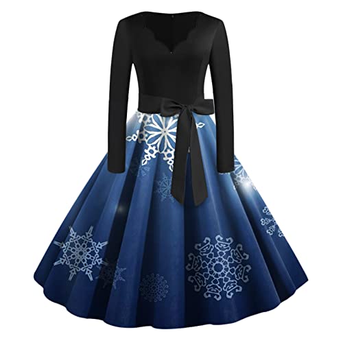 Weihnachtskleid Damen Elegant Langarm Cocktailparty Vintage Maxikleider A Linie Vintage Partykleid Weihnachtlich Bedruckt Cocktailkleid Festliche Kleider Für Frauen von Clacce