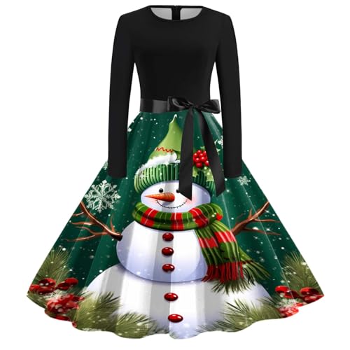 Weihnachtskleid Damen Elegant Langarm Cocktailparty Vintage Maxikleider A Linie Vintage Partykleid Weihnachtlich Bedruckt Cocktailkleid Festliche Kleider Für Frauen von Clacce