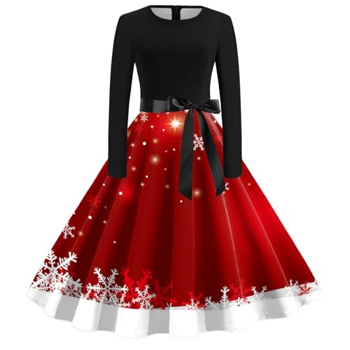 Weihnachtskleid Damen Elegant Langarm Cocktailparty Vintage Weihnachtskleider für Damen Etuikleid Damen Kleider Frauen Blusenkleid Christmas Dresses Mädchen Rot Festlich Kleid (1115#011-Red, M) von Clacce