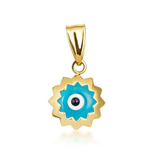 10 Karat Gelbgold, blaue Emaille, böser Blick des Schutzes, Blumen-Anhänger von Claddagh Gold