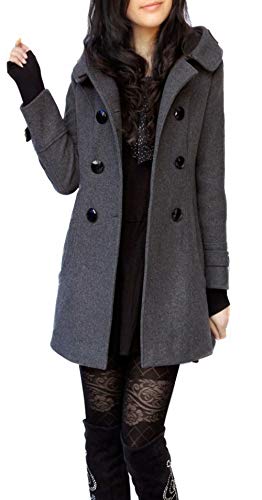 ClairSue Damen Winter Herbst Mantel Steppjacke Kapuzenjacke Übergangsjacke Trenchcoat Zweireihig Wollmantel Gesteppt Parka Coat Outwear Grau von ClairSue