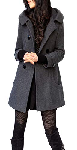 ClairSue Damen Winter Herbst Mantel Steppjacke Kapuzenjacke Übergangsjacke Trenchcoat Zweireihig Wollmantel Gesteppt Parka Coat Outwear Grau von ClairSue