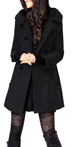 ClairSue Damen Winter Herbst Mantel Steppjacke Kapuzenjacke Übergangsjacke Trenchcoat Zweireihig Wollmantel Gesteppt Parka Coat Outwear Schwarz von ClairSue