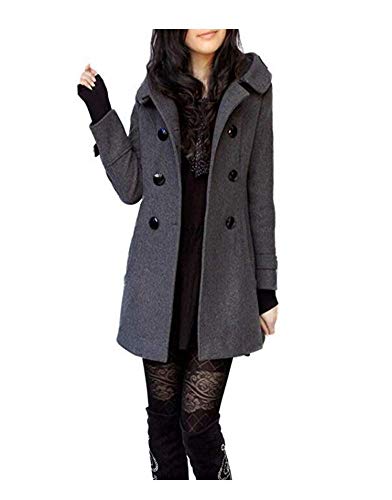 Damen Winter Herbst Mantel Steppjacke Kapuzenjacke Übergangsjacke Trenchcoat Zweireihig Wollmantel Gesteppt Parka Coat Outwear Schwarz von ClairSue