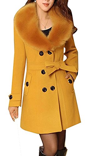 Damen Wintermantel Wollmantel Mit Faux Pelz Kragen Parka Herbstjacke Elegant Zweireihiger Trenchcoat Lang Mantel Übergangsjacke Dufflecoat Outwear Mit Gürtel von ClairSue