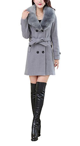 Damen Wintermantel Wollmantel Mit Faux Pelz Kragen Parka Herbstjacke Elegant Zweireihiger Trenchcoat Lang Mantel Übergangsjacke Dufflecoat Outwear Mit Gürtel von ClairSue