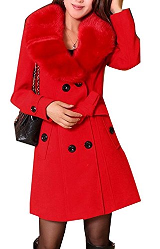 Damen Wintermantel Wollmantel Mit Faux Pelz Kragen Parka Herbstjacke Elegant Zweireihiger Trenchcoat Lang Mantel Übergangsjacke Dufflecoat Outwear Mit Gürtel von ClairSue