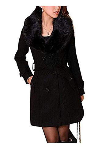 Damen Wintermantel Wollmantel Mit Faux Pelz Kragen Parka Herbstjacke Elegant Zweireihiger Trenchcoat Lang Mantel Übergangsjacke Dufflecoat Outwear Mit Gürtel von ClairSue
