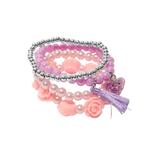 Claire's Club Pink Rose Perlen-Stretch-Armbänder für Mädchen ab 3 Jahren, Einheitsgröße, verstellbar/Stretch-Passform, 4er-Pack von Claire's