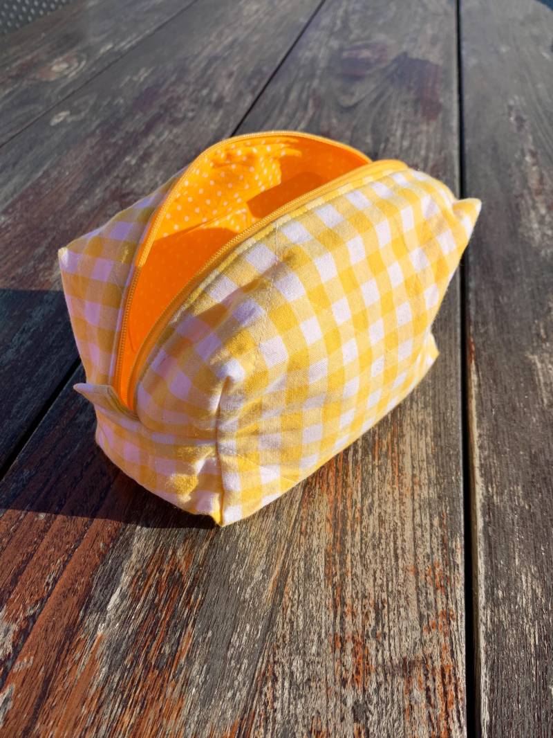 Schminktäschchen Mit Gelbem Vichykaro & Gepunktetem Innenfutter - Geldbeutel Und Stiftemäppchen Handgemachte Kosmetiktasche von ClaireAccessoires