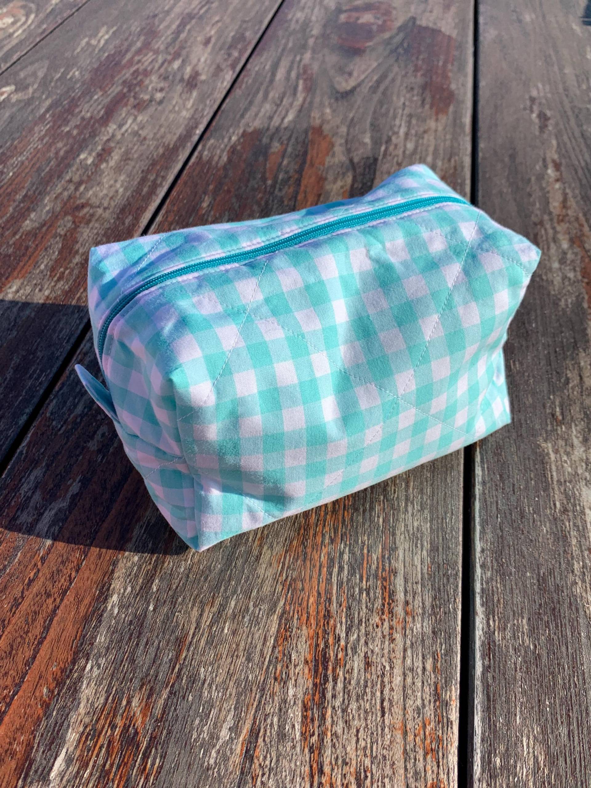 Türkis Karierte Make-Up Tasche Aus Baumwolle, Kleine Lippenstift Mit Reißverschluss, Haar Werkzeug Tasche, Kosmetik Organizer - Geldbeutel & von ClaireAccessoires