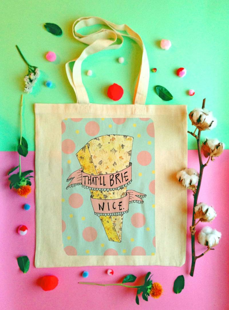 Das Werden Schöne Einkaufstasche Brie, Kitschig Wortspiel Illustriert Baumwolle Shopper Tasche von ClaireBarclayDraws