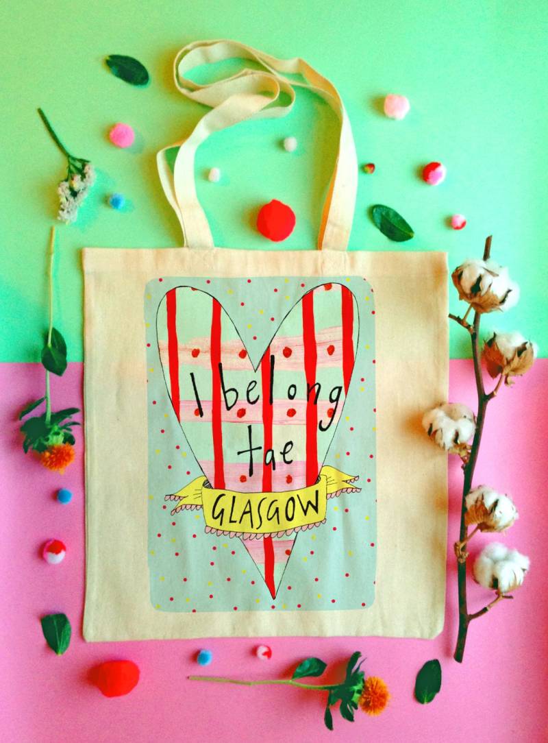 Ich Gehöre Tae Glasgow Stoffbeutel, Illustrierte Cotton Einkaufstasche Für Ein Stolz War von ClaireBarclayDraws