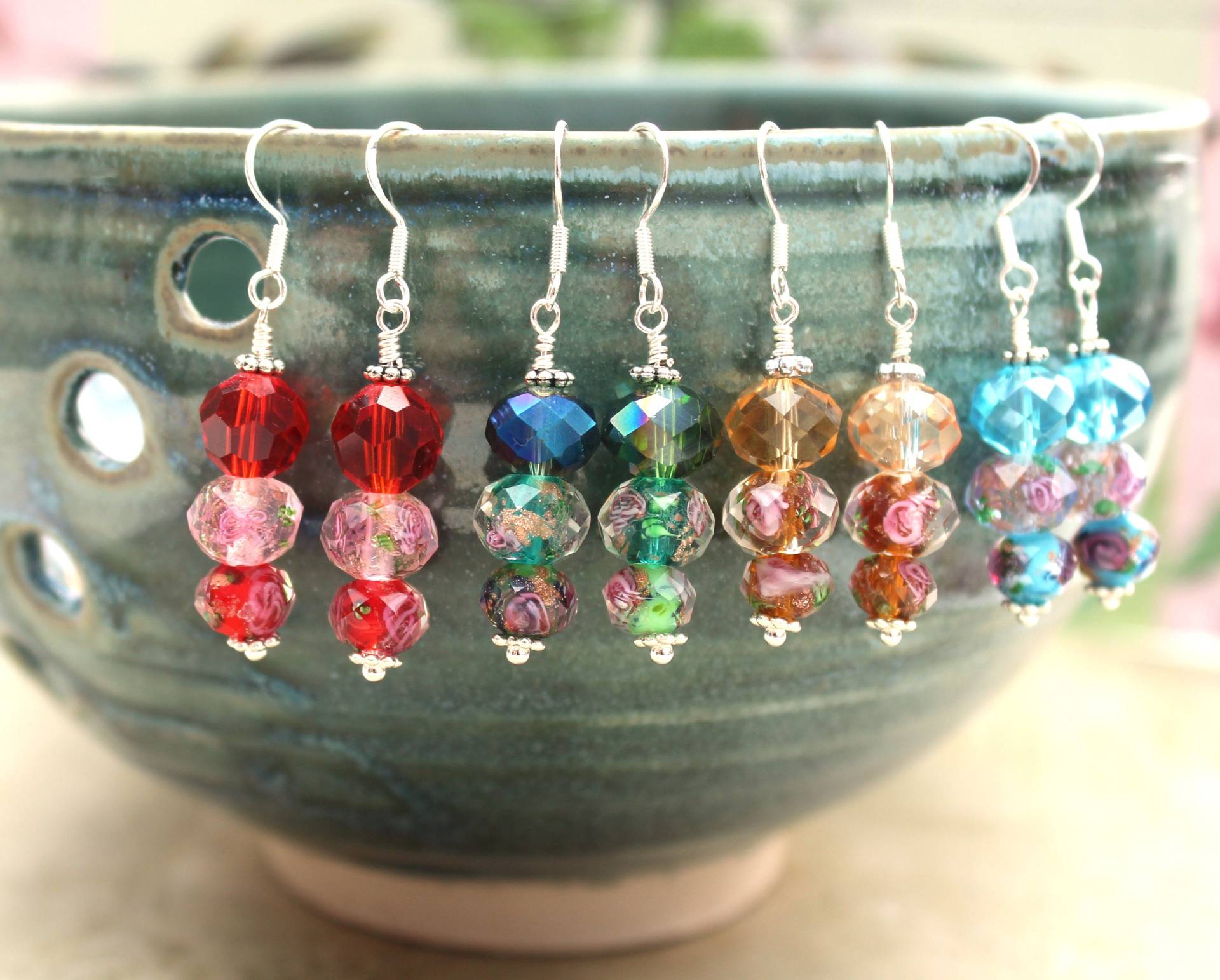 Lampwork Perlen Ohrringe - Cascading Bead Ohrringe, Shades Of Color Geschenk Für Sie, Glas Baumeln Blumen Tropfen von ClaireElizabeths