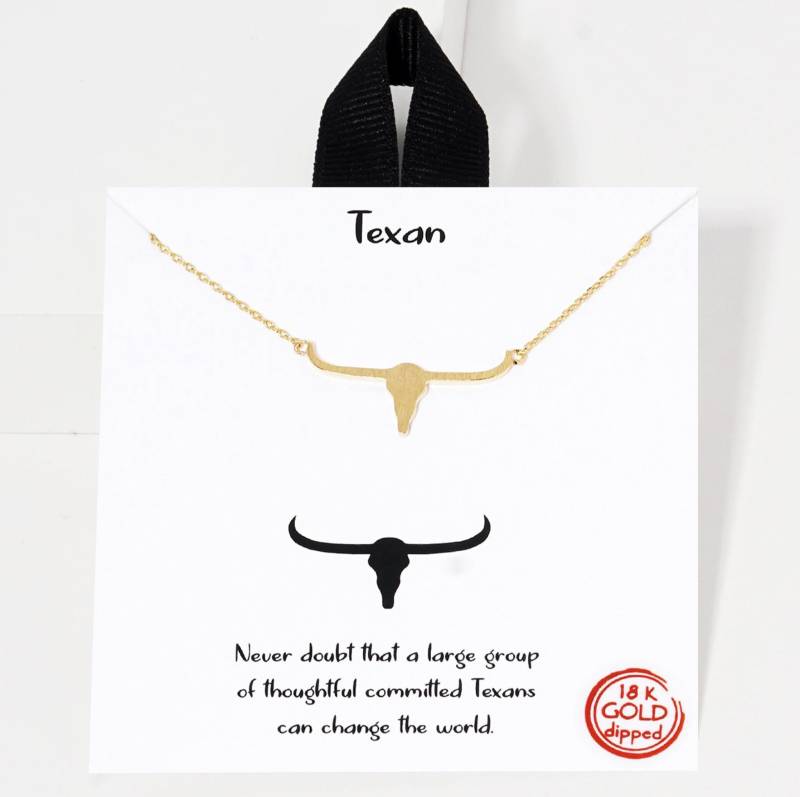 Longhorn Halskette, Stier Schädel Bullhead, Stier, Kuh-Schädel, 18K Gold Getaucht, Handgefertigt, Texan, Ermutigung Geschenk Schmuck von ClaireandSusie