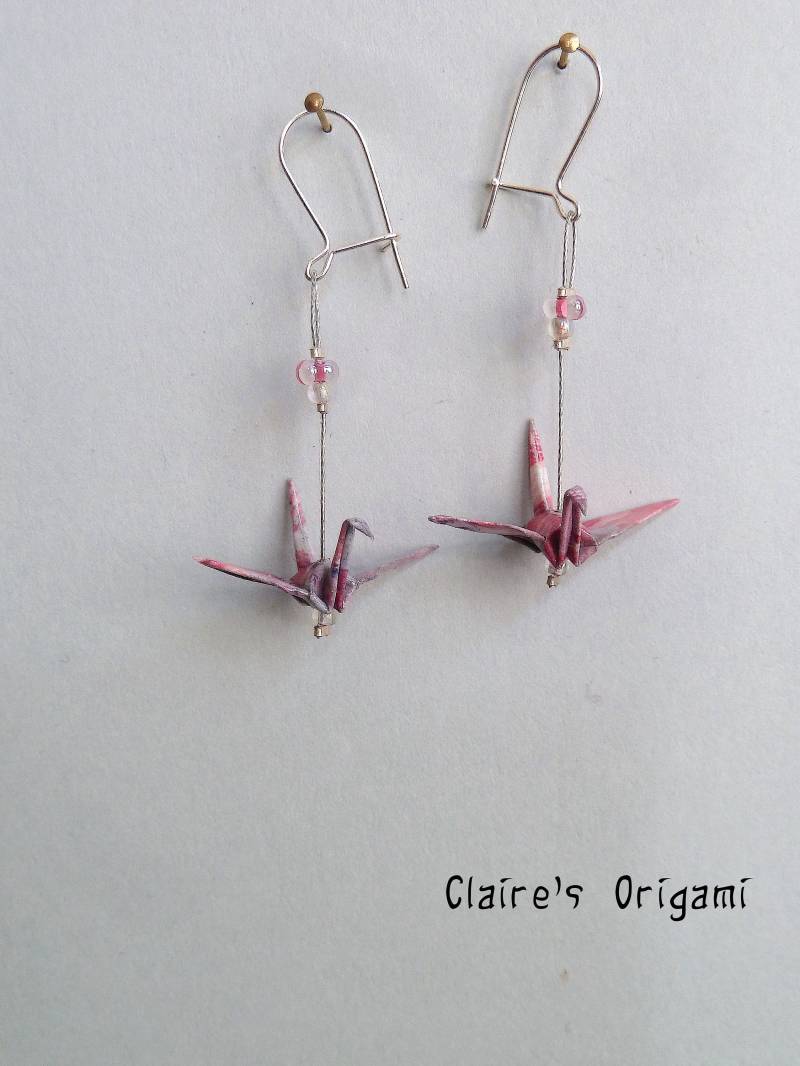 Rosa Und Weiß Kranich Origami Papier Ohrringe/Im Gefaltete Upcycling Handgemacht Muttertag Geschenk von ClairesOrigami
