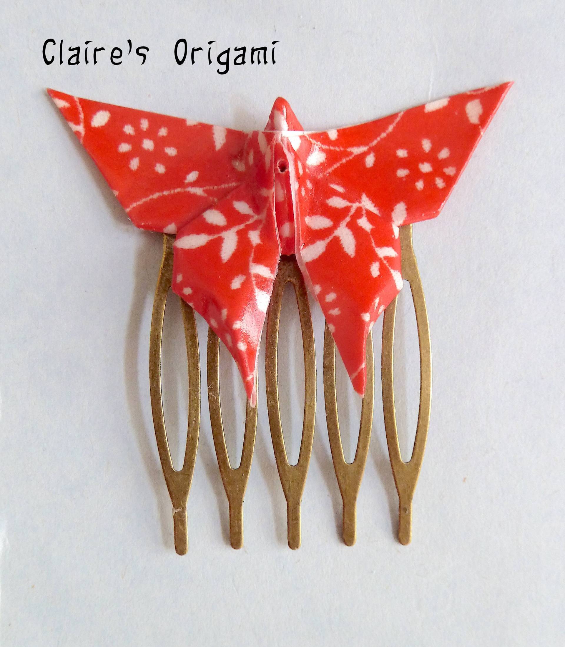 Rot Und Weiß Haarkamm Schmetterlinge Origami/Im Gefaltetem Geschenkpapier Kupfer Metal Handgemacht Geschenk Für Frauen von ClairesOrigami