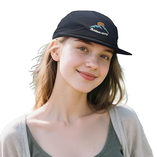 Clakllie 5 Panel Baseball Cap Atmungsakitv Flat Brim Kappe Schnelltrocknend Laufmütze Verstellbare Snapback Cap Sommer Outdoor Cap,DFB3-Black von Clakllie