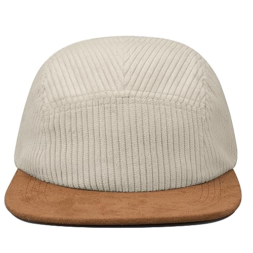 Clakllie 5 Panel Baseball Cap Modisch Flat Brim Cap Flat Bill Trucker Cap Low Profile Dad Hats Klassiker Snapback Cap Cord Basecap Damen,Beige von Clakllie