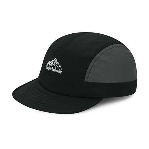 Clakllie 5 Panel Cap mit Kurzem Schirm Schnelltrocknend Short Brim Basecap Herren Leichte Running Hut Atmungsaktiv Outdoor Cap,BSSD2524-Black von Clakllie