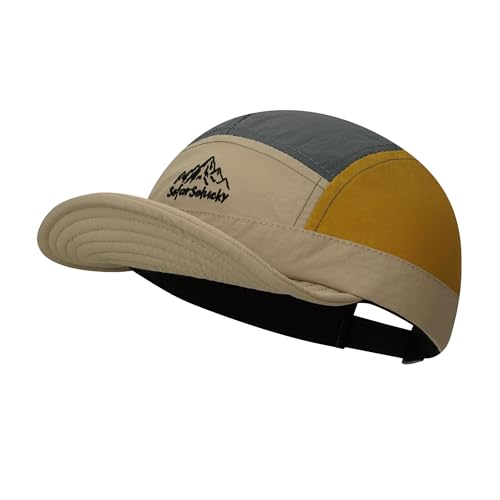 Clakllie 5 Panel Cap mit Kurzem Schirm Schnelltrocknend Short Brim Basecap Herren Leichte Running Hut Atmungsaktiv Outdoor Cap,BSSD2524-Khaki von Clakllie