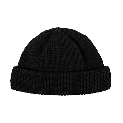 Clakllie Kurze Fischer-Beanie, gerollte Manschette, Strickmütze, einfarbig, gerippt, Uhr, Totenkopfmütze, Unisex, Swag Strumpf Mütze für Ski, S-kh50-schwarz, Einheitsgröße von Clakllie