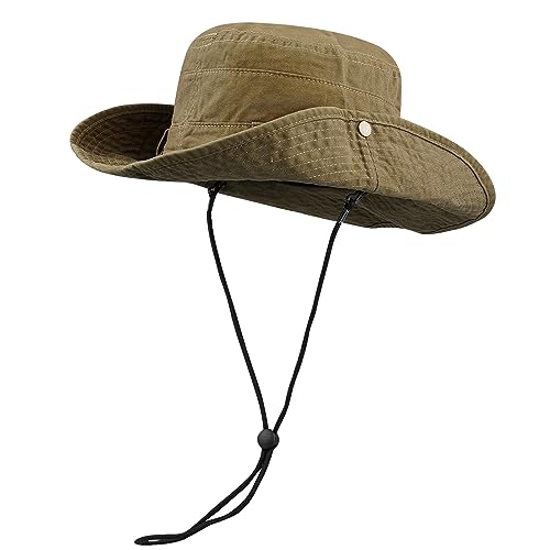 Clakllie Breiter Krempe Fischerhut Baumwolle Bucket Hat mit Verstellbarem Kinnriemen Outdoor Safari Hut UV-Schutz Sun Hut Angelhut Freizeithut von Clakllie