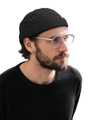 Clakllie Cap Ohne Schild Schwarz Dockercap Herren Thin Sailor Cap Retro Brimless Hat Seemannskappe Fisherman Beanie Lightweight Skullcap Beanie Hafenmütze,CT81-Black von Clakllie