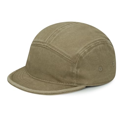 Clakllie Cotton 5 Panel Cap mit Kurzem Schirm Flat Brim Caps Herren Dad Hut Outdoor Sports Cap Running Mütze,BSAD2514-Khaki von Clakllie