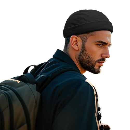 Clakllie Sommer-Docker-Kappe, randlose Mütze, Skullcap, Beanie, Arbeiterkappe, verstellbare Skull-Cap, Sommer-Matrosenmütze, Bikermütze, Hip-Hop-Tanzmütze, Herren-Beanie-Mütze, CT84, Schwarz von Clakllie