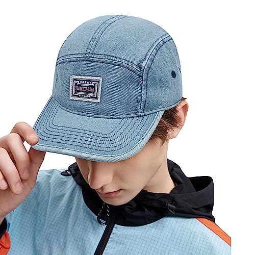 Clakllie Denim Cap mit Flacher Krempe 5 Panel Basecap Baumwolle Dad Cap UV Schutz Outdoor Fitted Caps Polo Caps Sonnenschutz Kappe von Clakllie